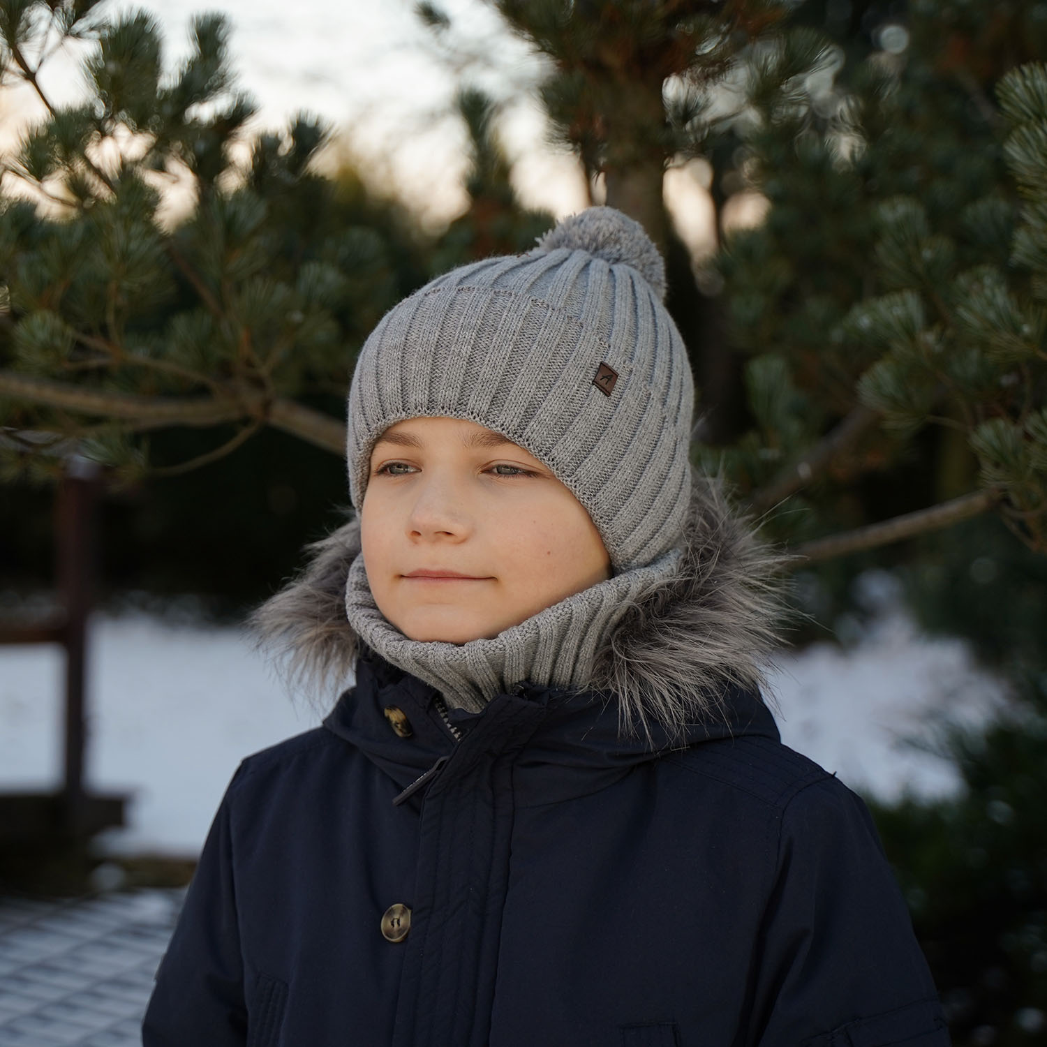 Set invernale bambino: berretto e scaldacollo, arancione, con pompon, Wiliam