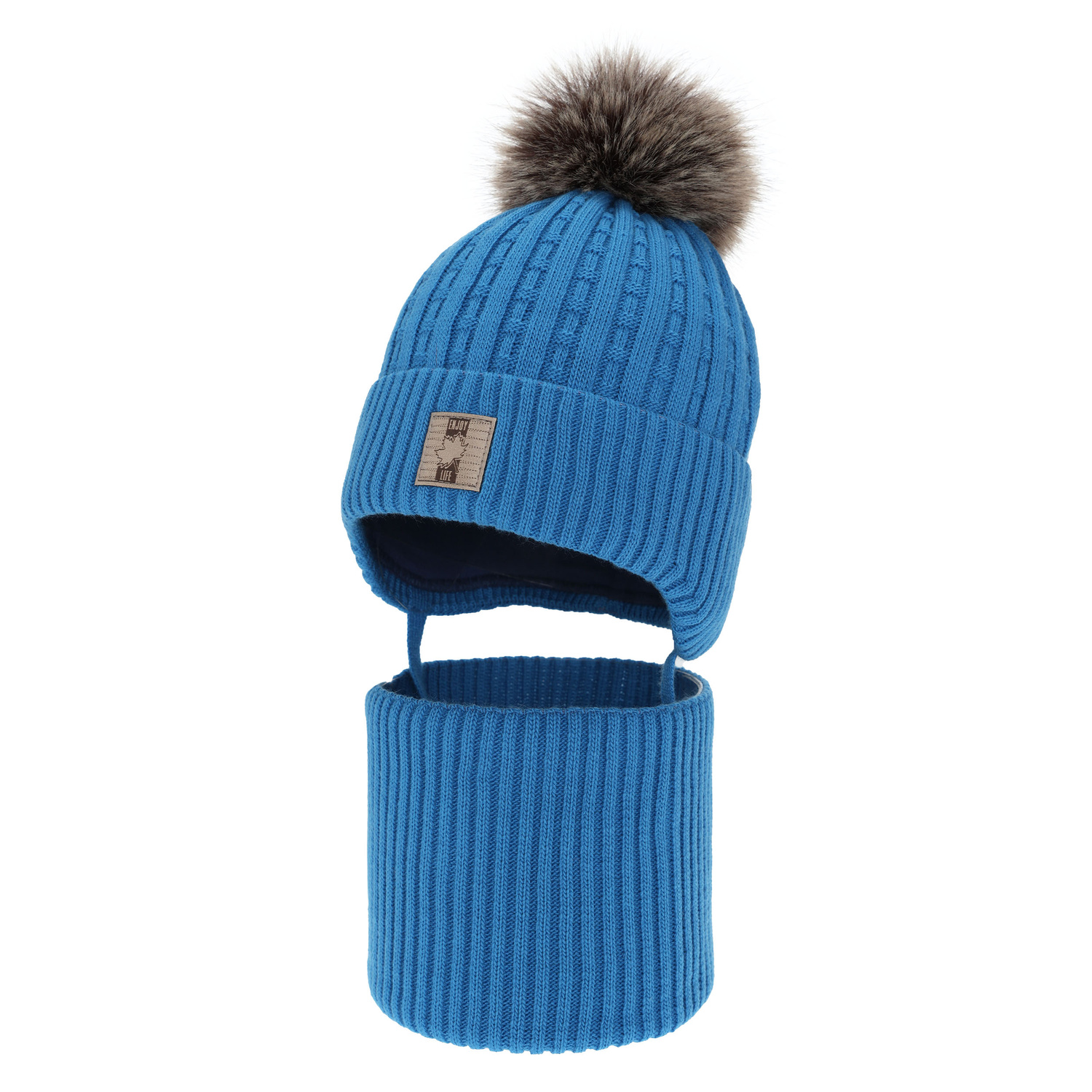 Set invernale bambino: berretto e scaldacollo, blu, con pompon, Fiamanto