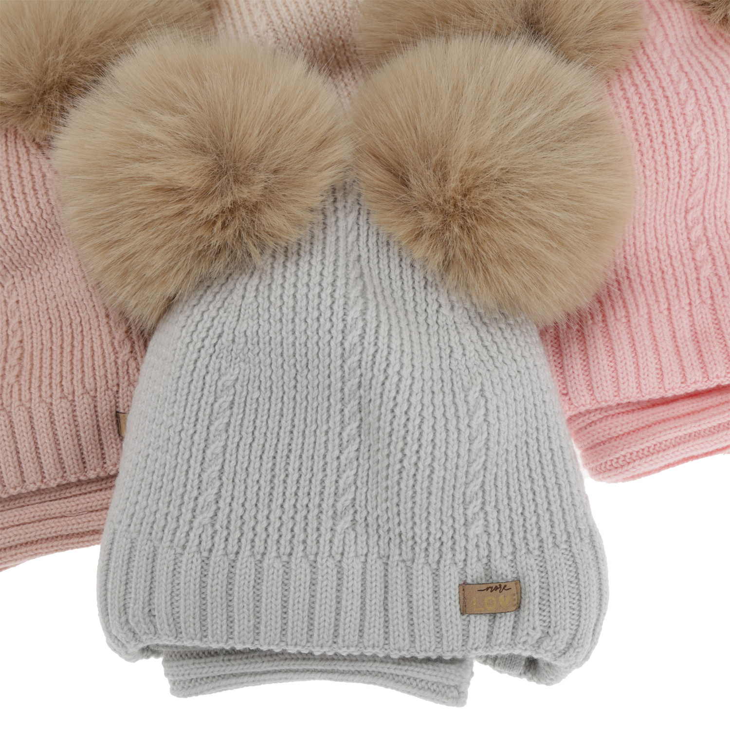 Set cappello e scaldacollo bambina, invernale, bianco, 100% lana merino, foderato pile di lana, Lumia