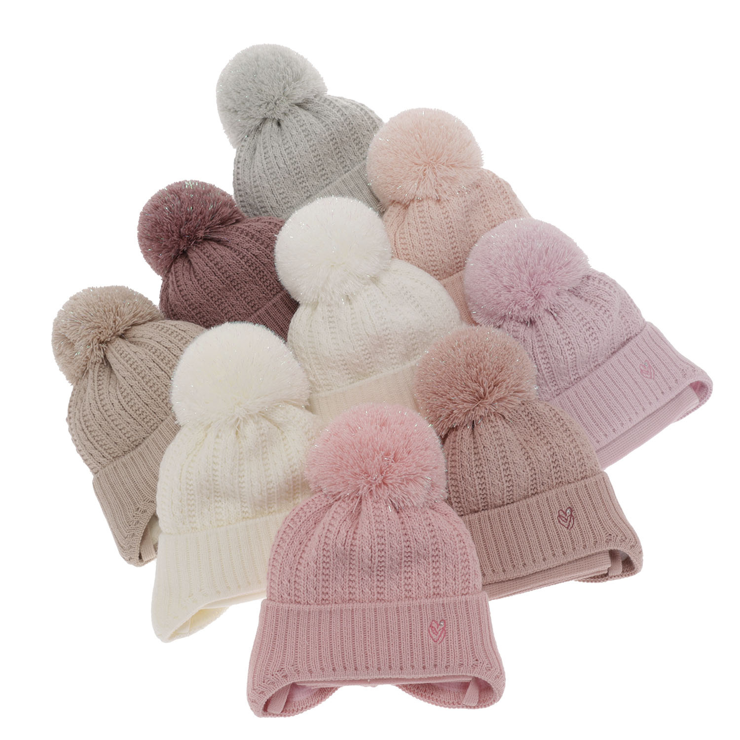 Set invernale bambina: berretto e sciarpa, bianco, con pompon, con lacci, Marisa