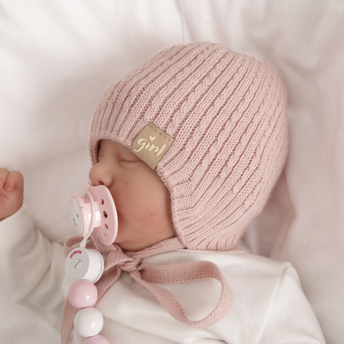 Berretto autunno/primavera bambina, beige, con lacci, Cheri