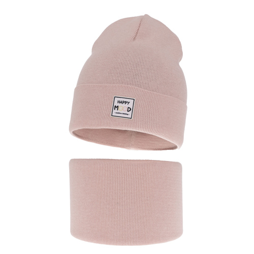 Set autunno/primavera bambina: berretto e scaldacollo, con cotone, rosa, Mersila