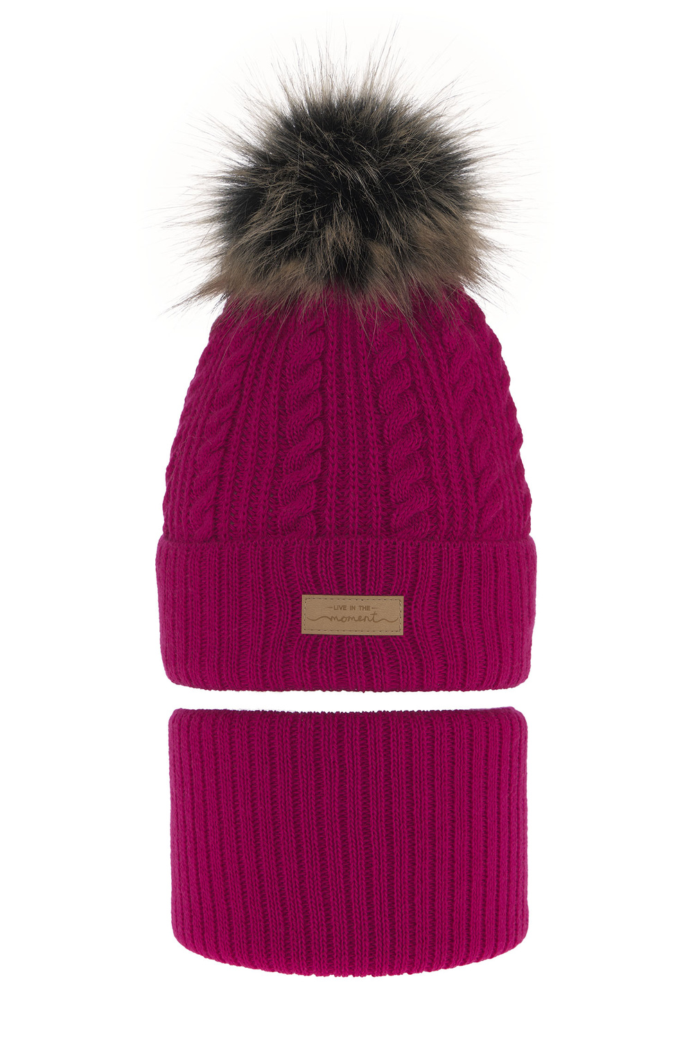 Set invernale bambina: berretto e scaldacollo, rosa, con pompon, Alika