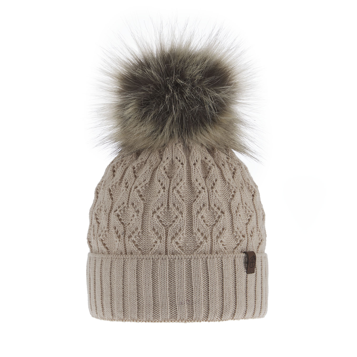Berretto invernale donna, beige, con pompon, Katty