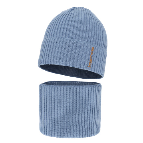 Set cappello e scaldacollo bambino autunno, primavera, , con cotone, blu, Norwin