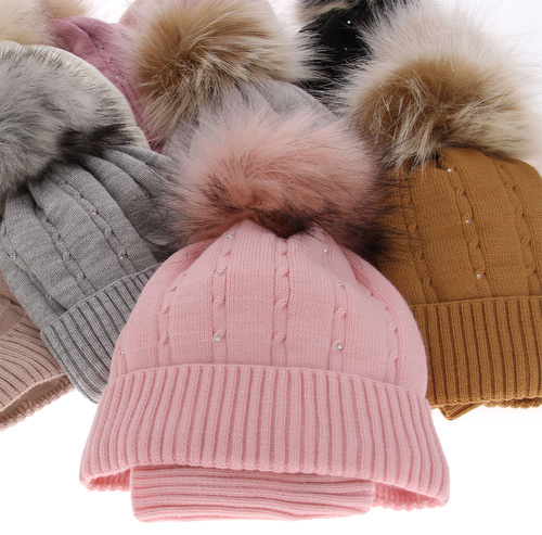 Set invernale bambina: berretto e scaldacollo, grigio, con pompon, Lawa