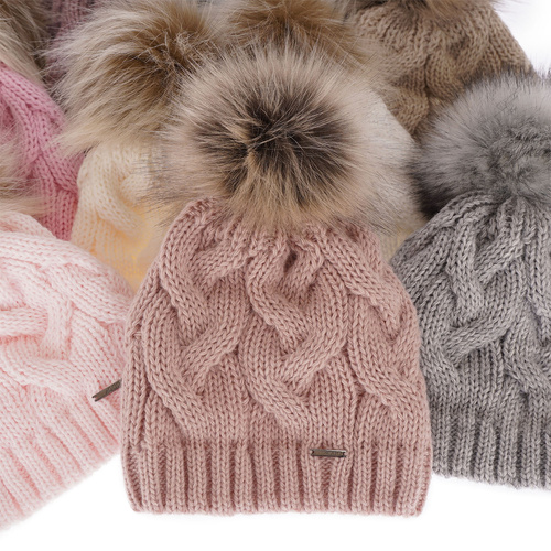 Berretto invernale donna, wrzosowy, con pompon, Terri
