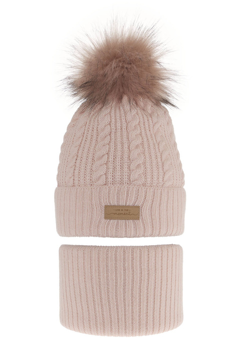 Set invernale bambina: berretto e scaldacollo, rosa, con pompon, Alika