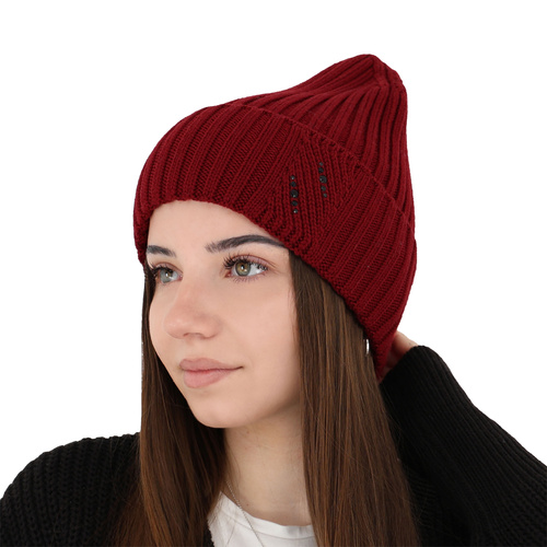 Berretto invernale donna, bordò, 100% Lana Merino, Ariga