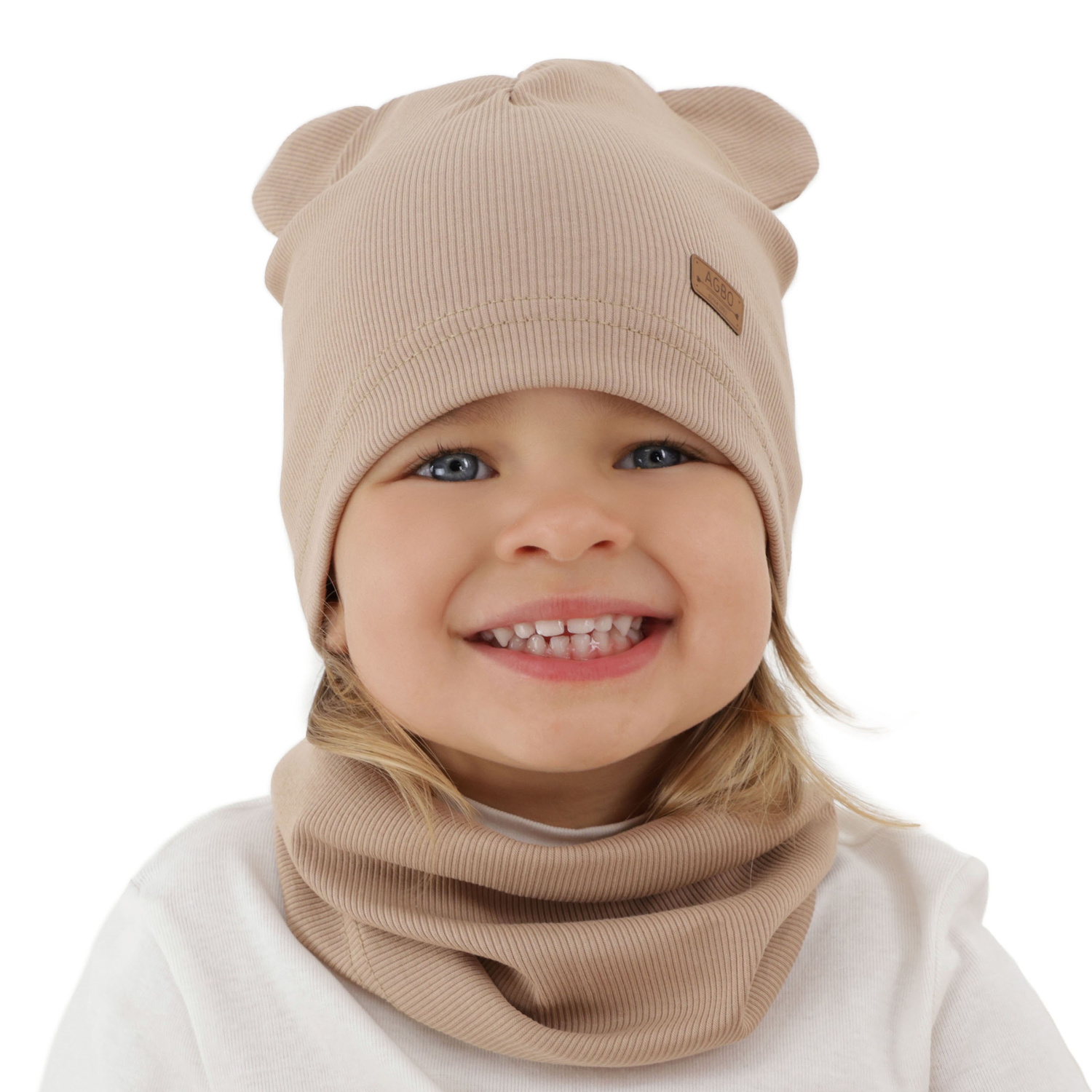 Set autunno/primavera bambina: berretto e scaldacollo, in cotone, beige Georgea