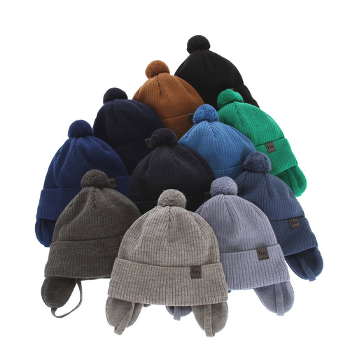 Berretto autunno/primavera bambino, azzurro chiaro, con pompon, con lacci, Axel