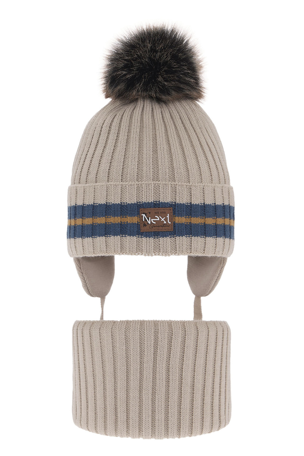 Set invernale bambino: berretto e scaldacollo, beige, con pompon, Echo