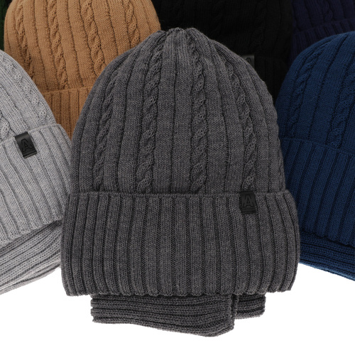 Set invernale bambino: berretto e scaldacollo, grigio, 100% Lana Merino, foderato in pile, Kairo