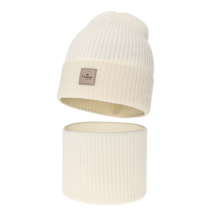 Set autunno/primavera bambina: berretto e scaldacollo, crema, 100% Lana Merino, Vanita