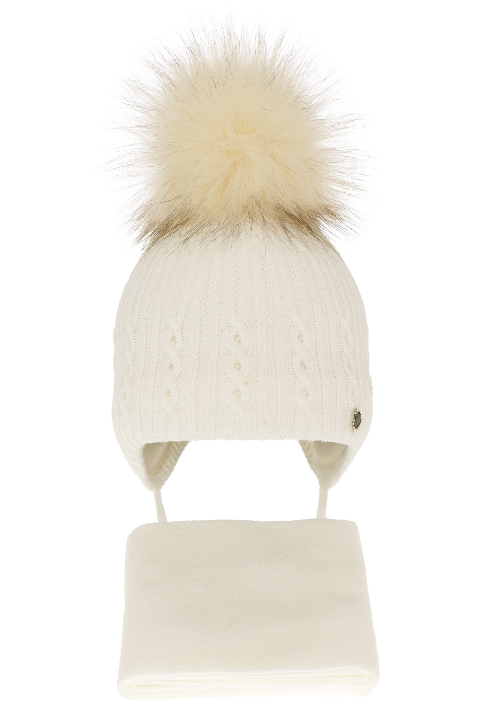 Set invernale bambina: berretto e sciarpa, crema, con pompon, Amana