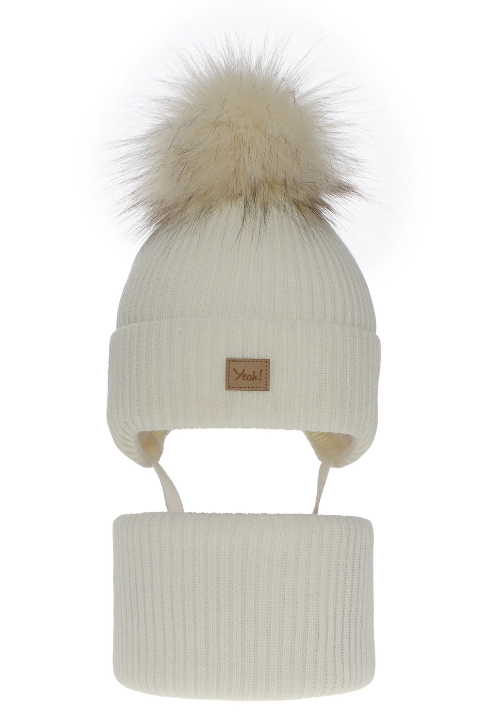 Set invernale bambina: berretto e scaldacollo, crema, con pompon, Dilajla