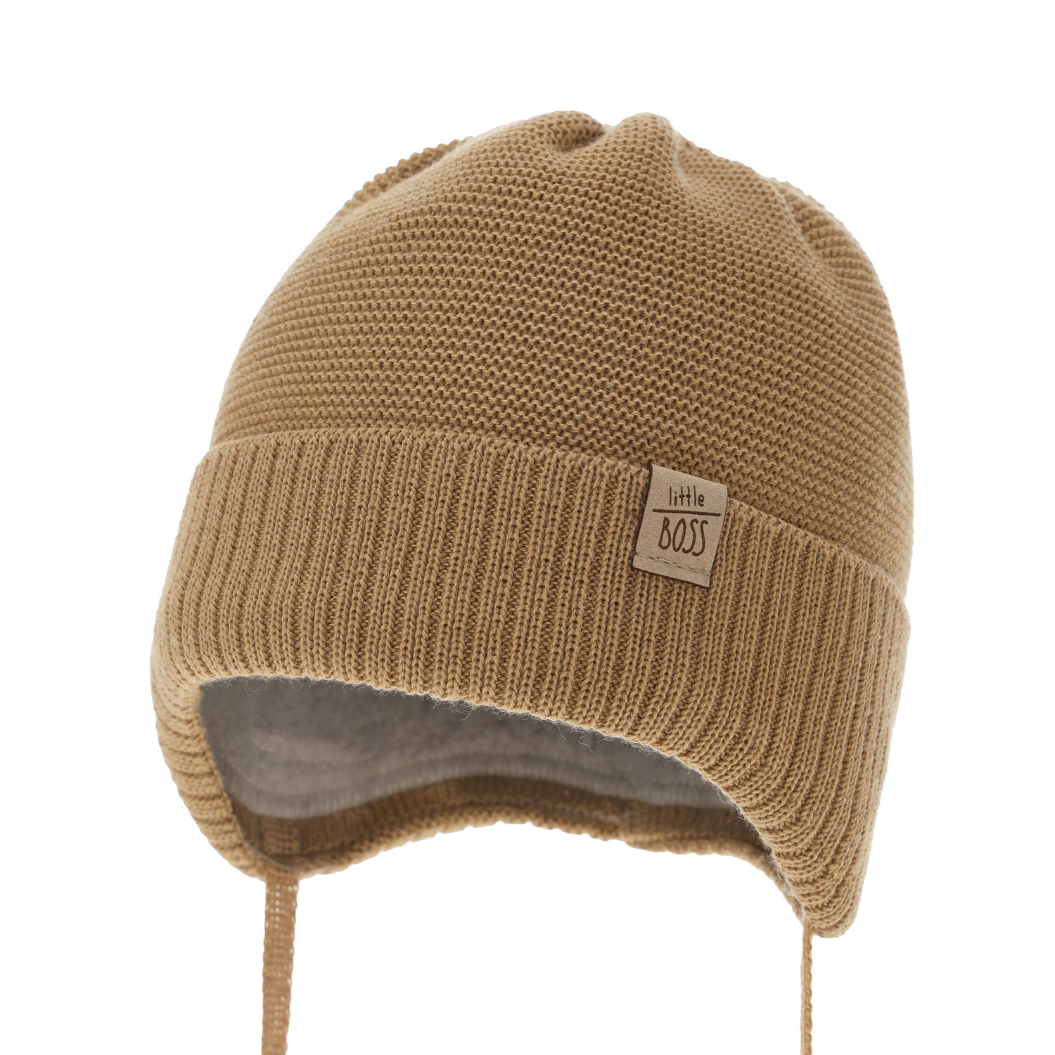 Berretto invernale bambino, camel, con lacci, 100% Lana Merino, Darsi