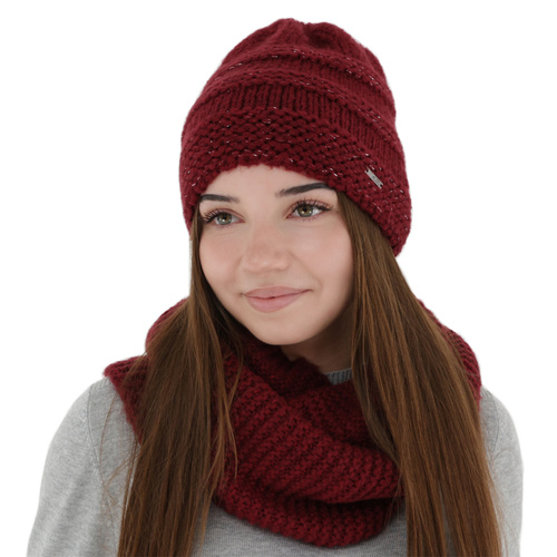 Set invernale (berretto e scaldacollo), bordeaux, con lana merino, Driva