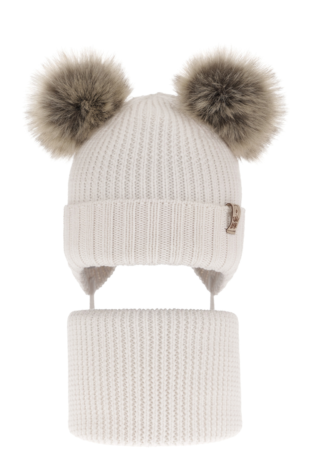 Set invernale bambino: berretto e scaldacollo, bianco, 100% Lana Merino, con lacci, Konor