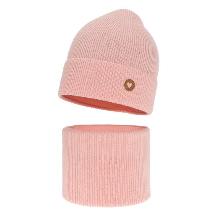 Set autunno/primavera bambina: berretto e scaldacollo, rosa chiaro, 100% Lana Merino, Brook