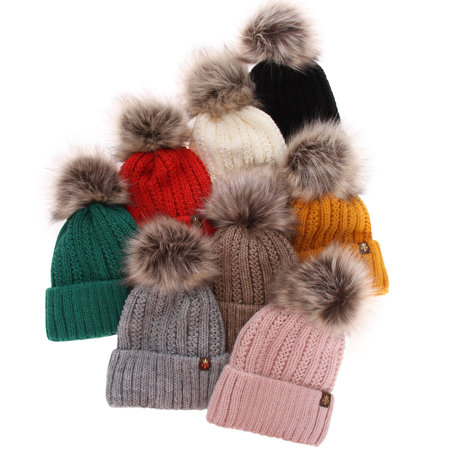 Berretto invernale donna, nero, con pompon, Rene