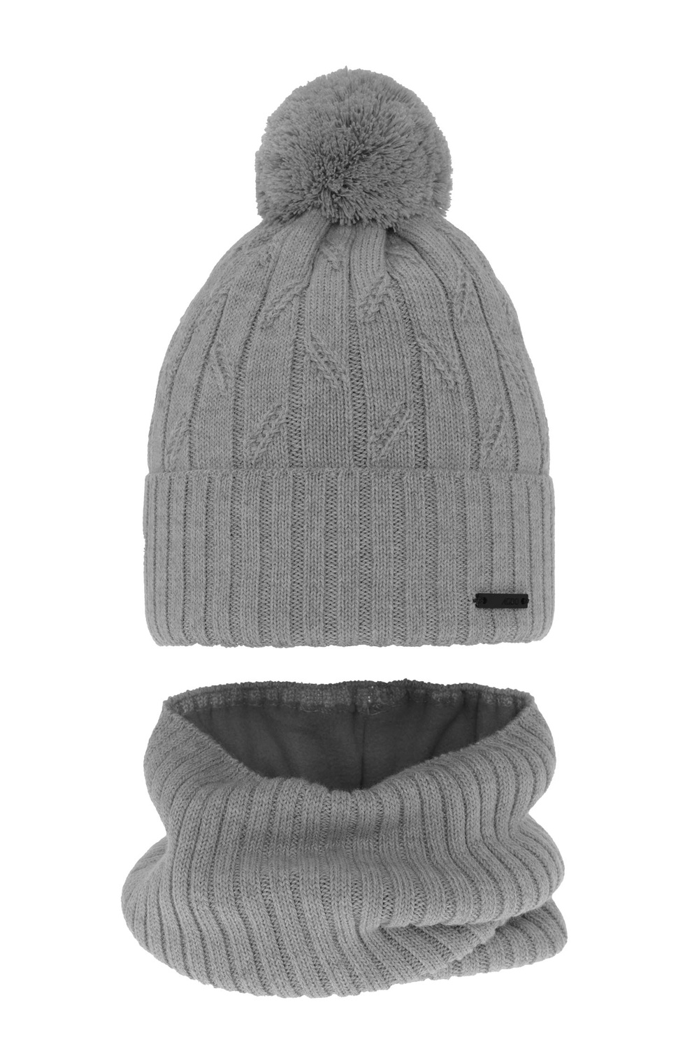 Set invernale bambino: berretto e scaldacollo, grigio, con pompon, 100% Lana Merino, Talar