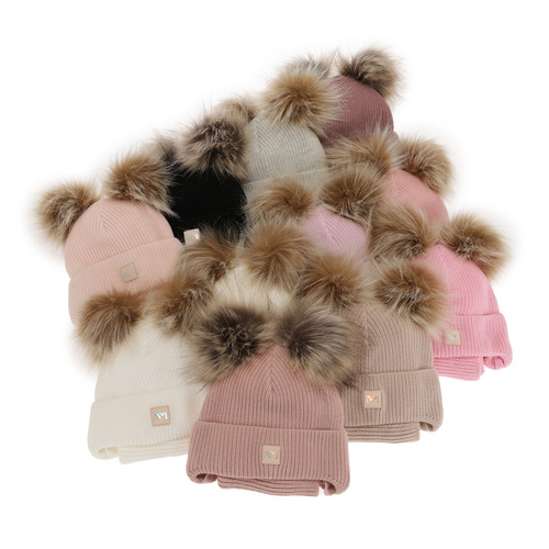 Set invernale bambina: berretto e scaldacollo, grigio, con due pon pon, con lacci, Kiara