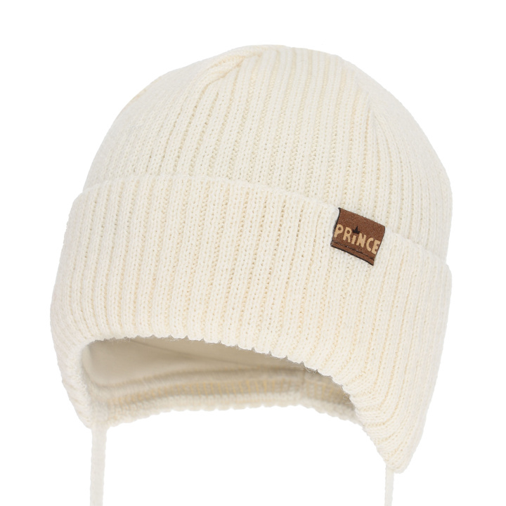 Berretto invernale bambino, con lacci, con lana merino, crema, Puser