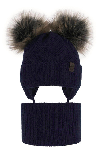 Set invernale bambino: berretto e scaldacollo, invernale, blu scuro, con due pon pon, Randel