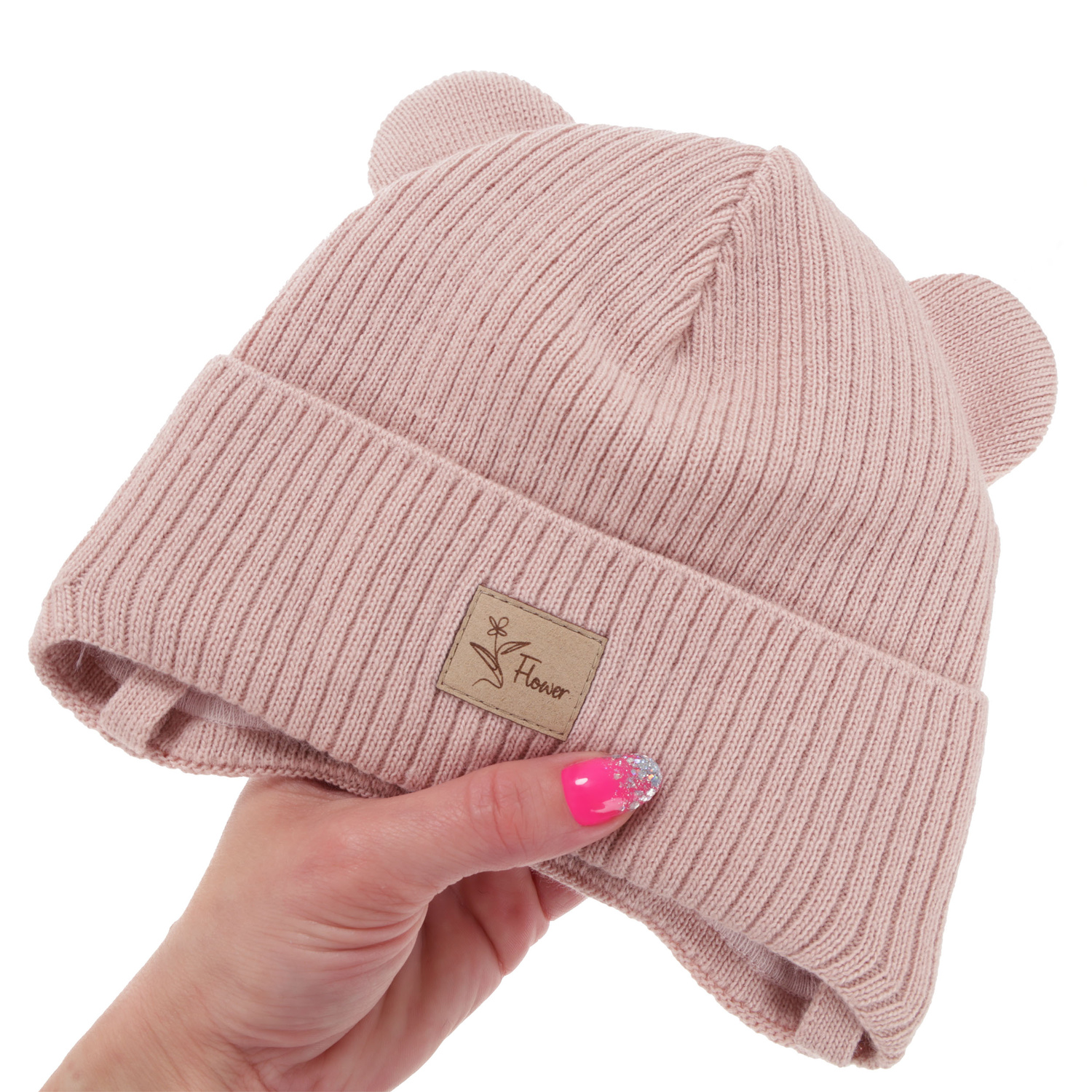 Berretto autunno/primavera bambina, rosa, con lacci, Djona