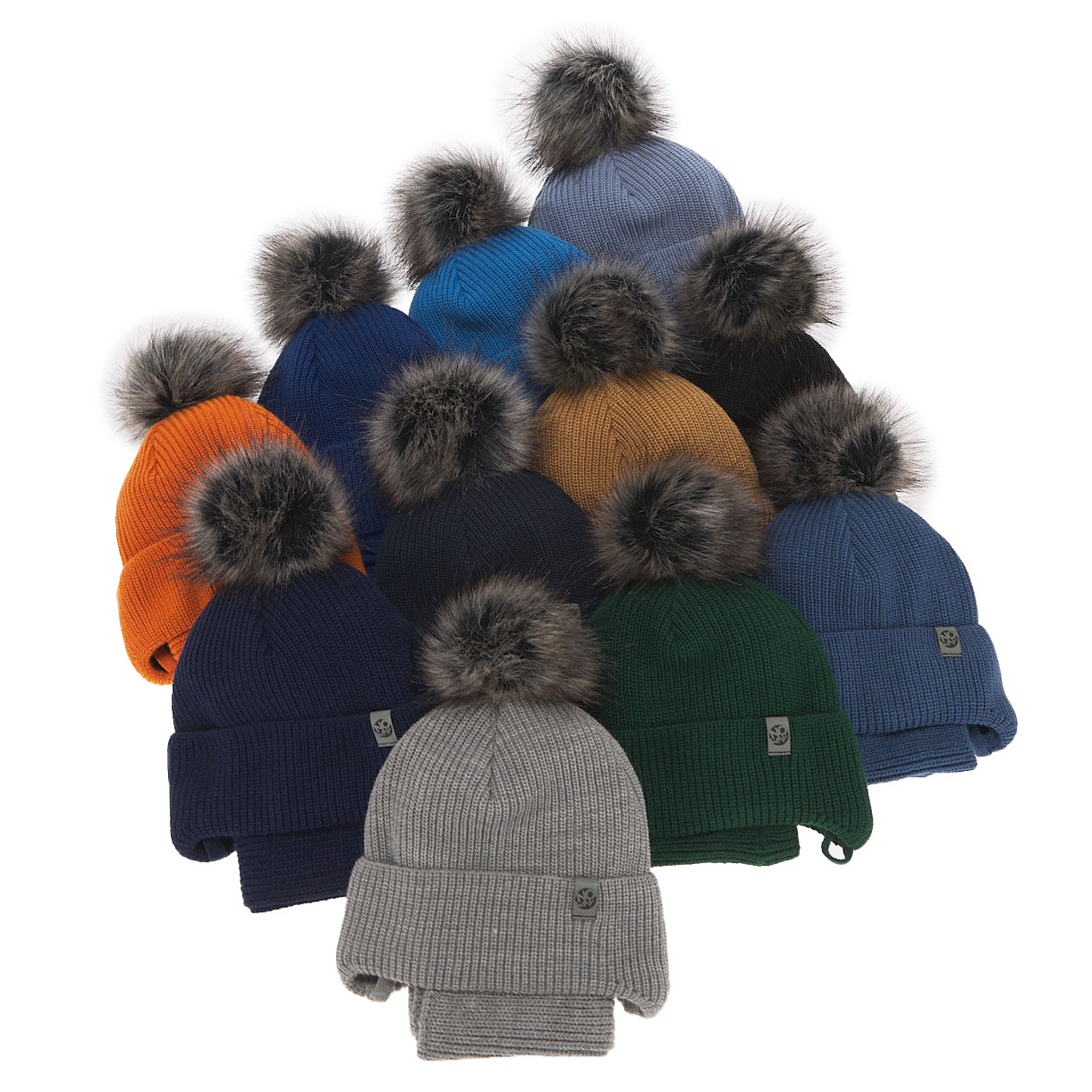 Set invernale bambino: berretto e scaldacollo, grigio, con pompon, con lacci, Honed