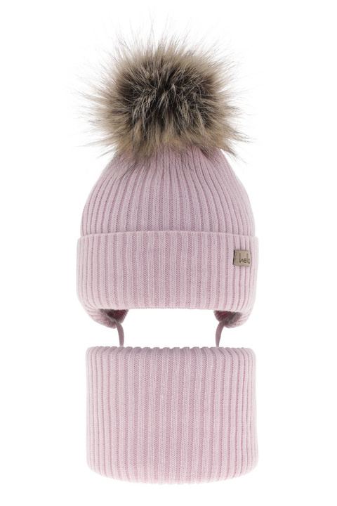 Set invernale bambina: berretto e scaldacollo, lilla, con lacci, Bria