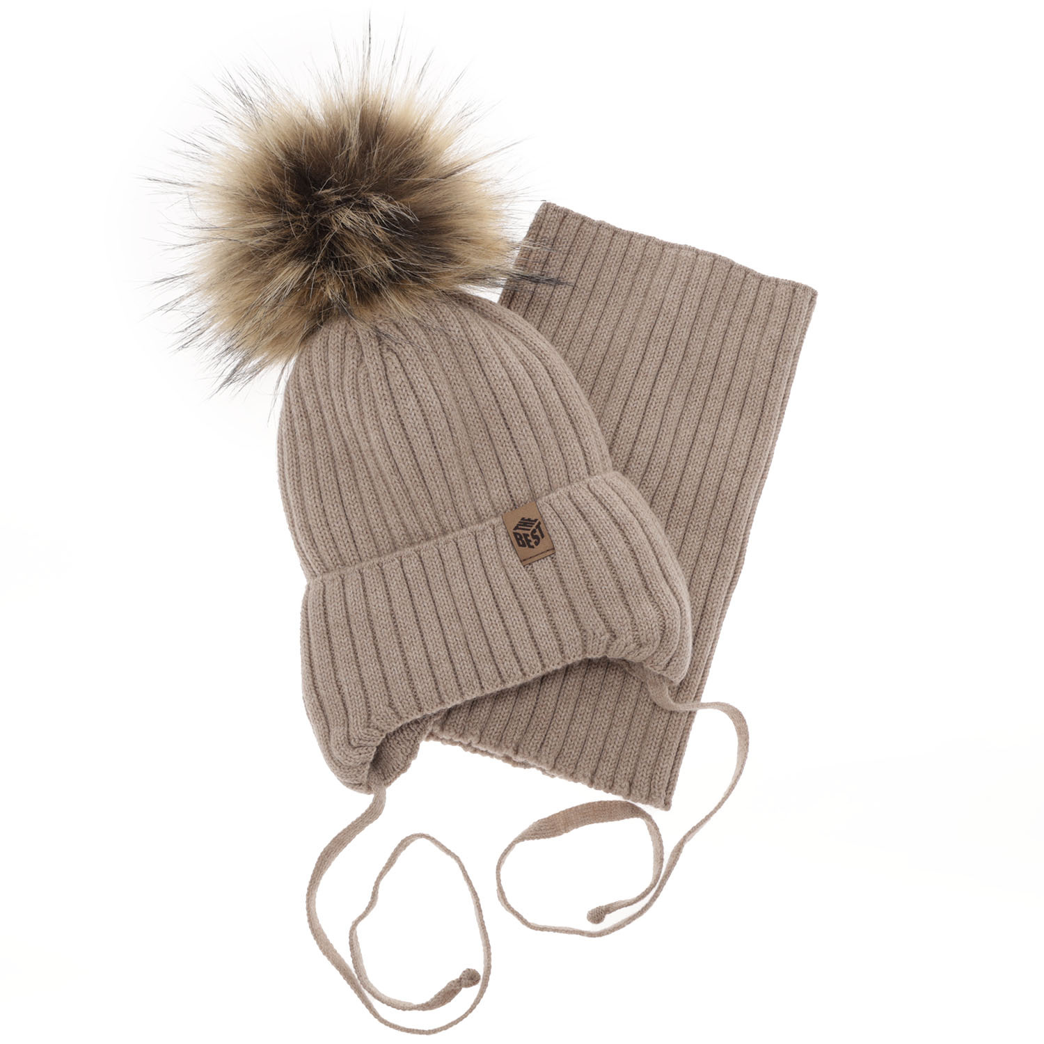 Set invernale bambino: berretto e scaldacollo, blu, con lacci, 100% Lana Merino, Juno