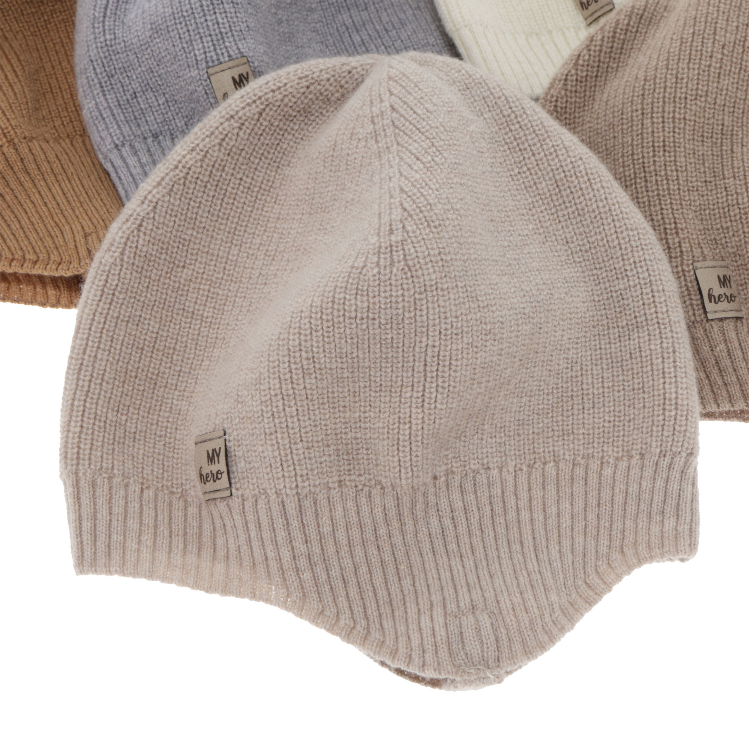 Berretto autunno/primavera bambino, grigio, lana merino con cashmere, con lacci, Tono