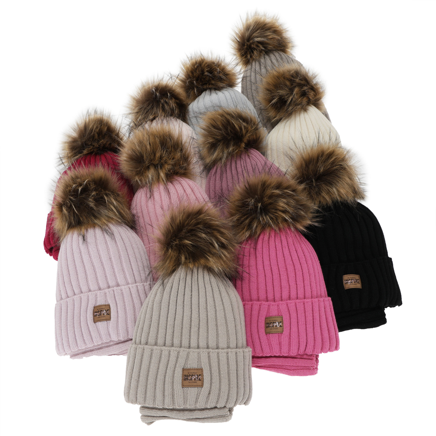 Set invernale bambina (berretto e scaldacollo), rosa chiaro, foderato in pile, con lana merino, Bellina