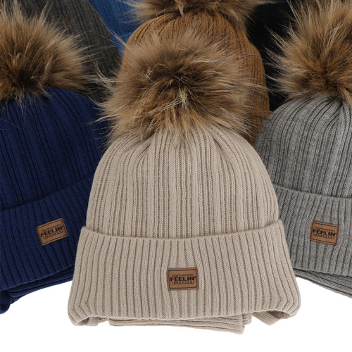 Set invernale bambino: berretto e scaldacollo, grigio, con pompon, Eger