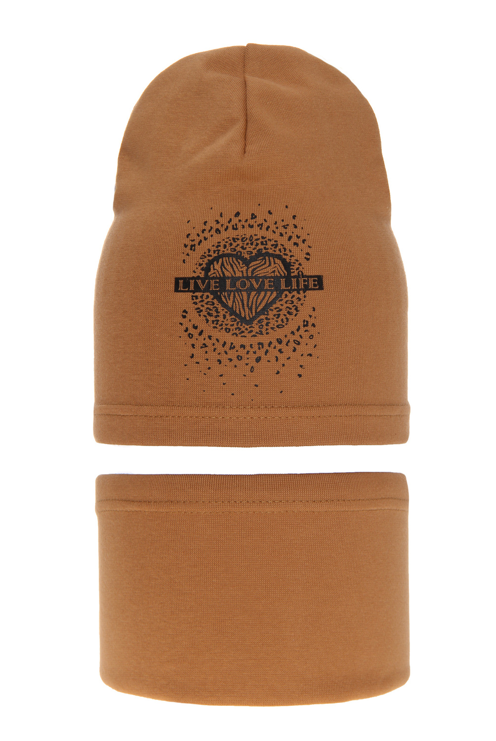 Set autunno/primavera bambina: berretto e scaldacollo, cotone, camel, Esmeralda