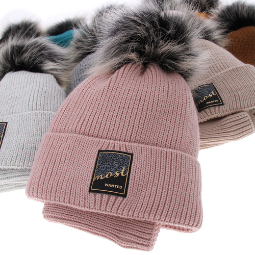 Set invernale bambina: berretto e scaldacollo, grigio, con pompon, Sycylia