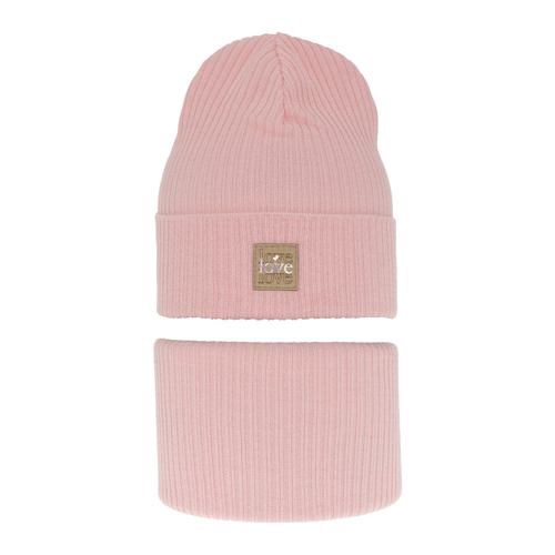 Set autunno/primavera bambina: berretto e scaldacollo, con cotone, rosa, Furora