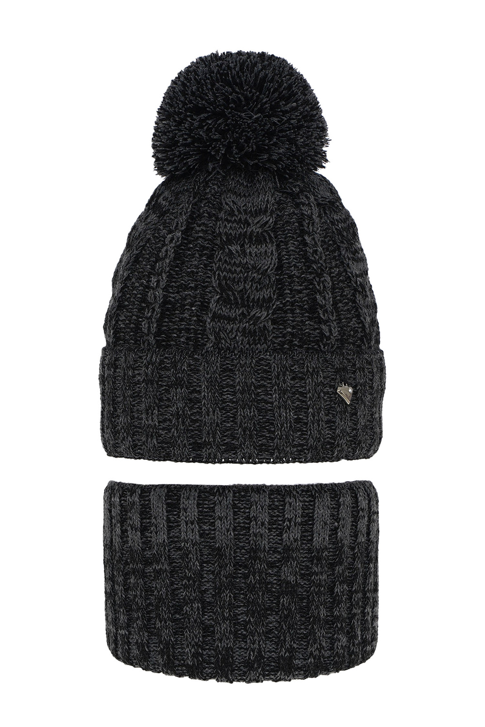 Set invernale bambina: berretto e scaldacollo, grigio scuro, con pompon, Maroko