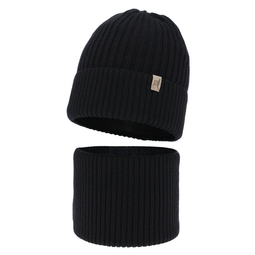 Set invernale bambina: berretto e scaldacollo, nero, 100% Lana Merino, Patricia