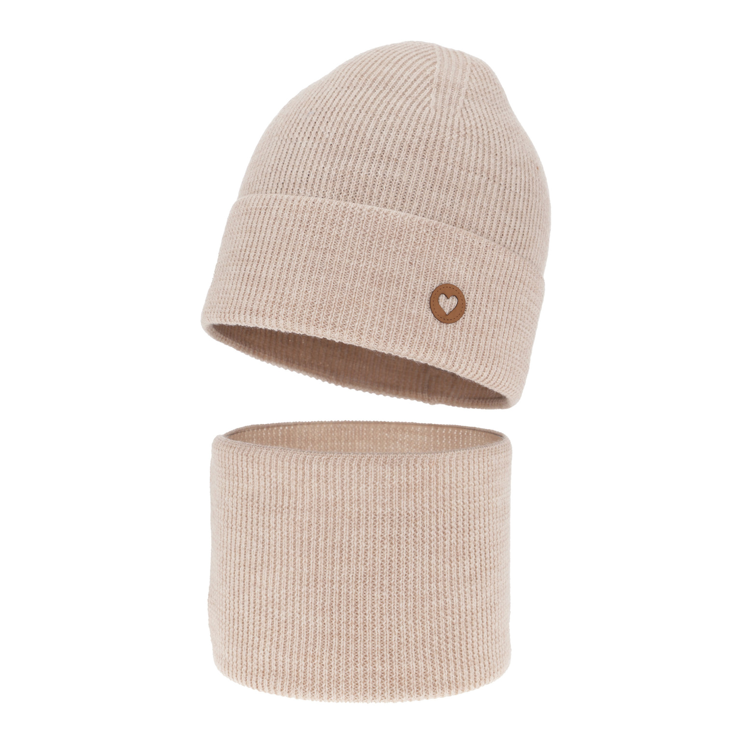 Set autunno/primavera bambina: berretto e scaldacollo, beige, 100% Lana Merino, Brook