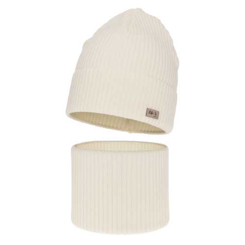 Set autunno/primavera bambina: berretto e scaldacollo, crema, 100% Lana Merino, Itra