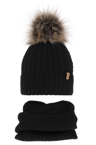Set invernale bambina: berretto e scaldacollo, nero, 100% Lana Merino, Mirabel