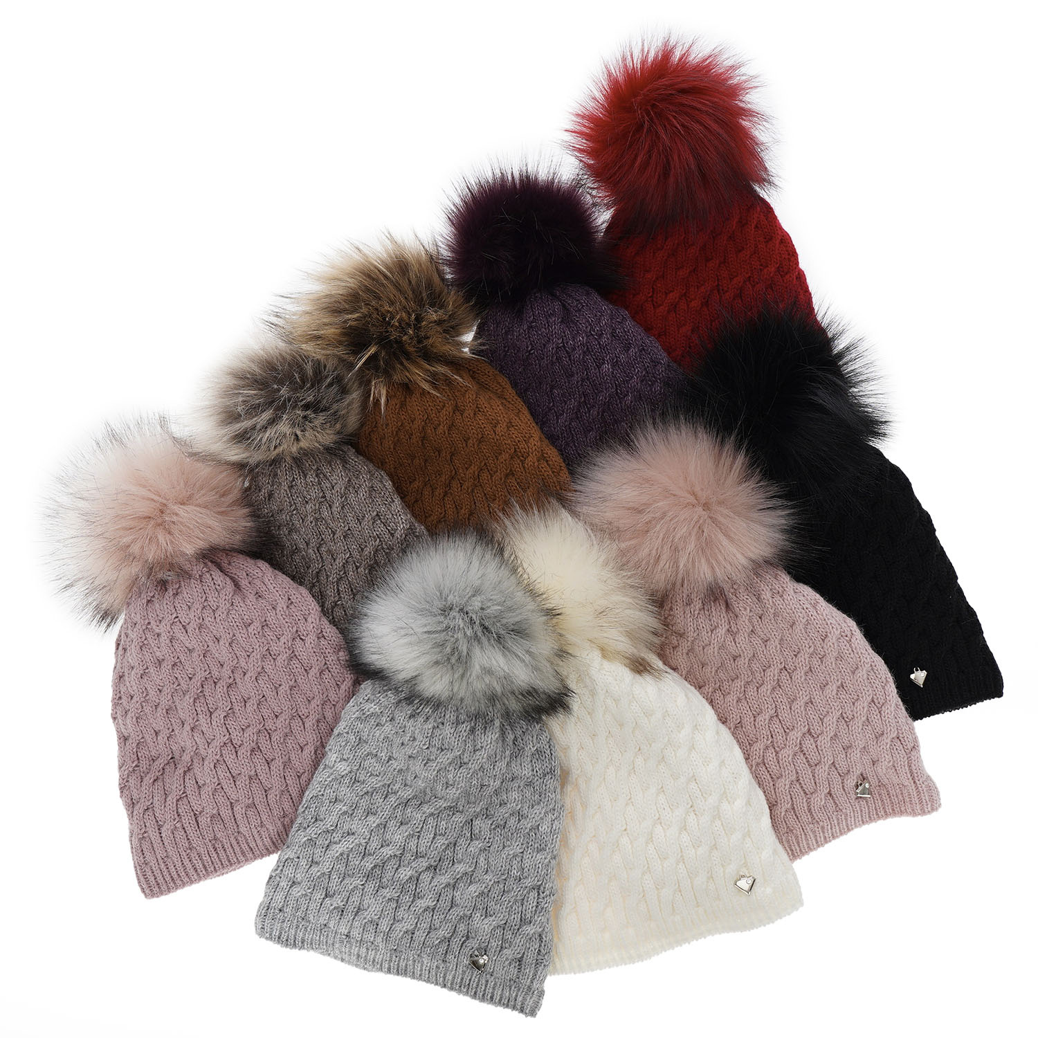 Berretto invernale donna, grigio, con pompon, Kaskada