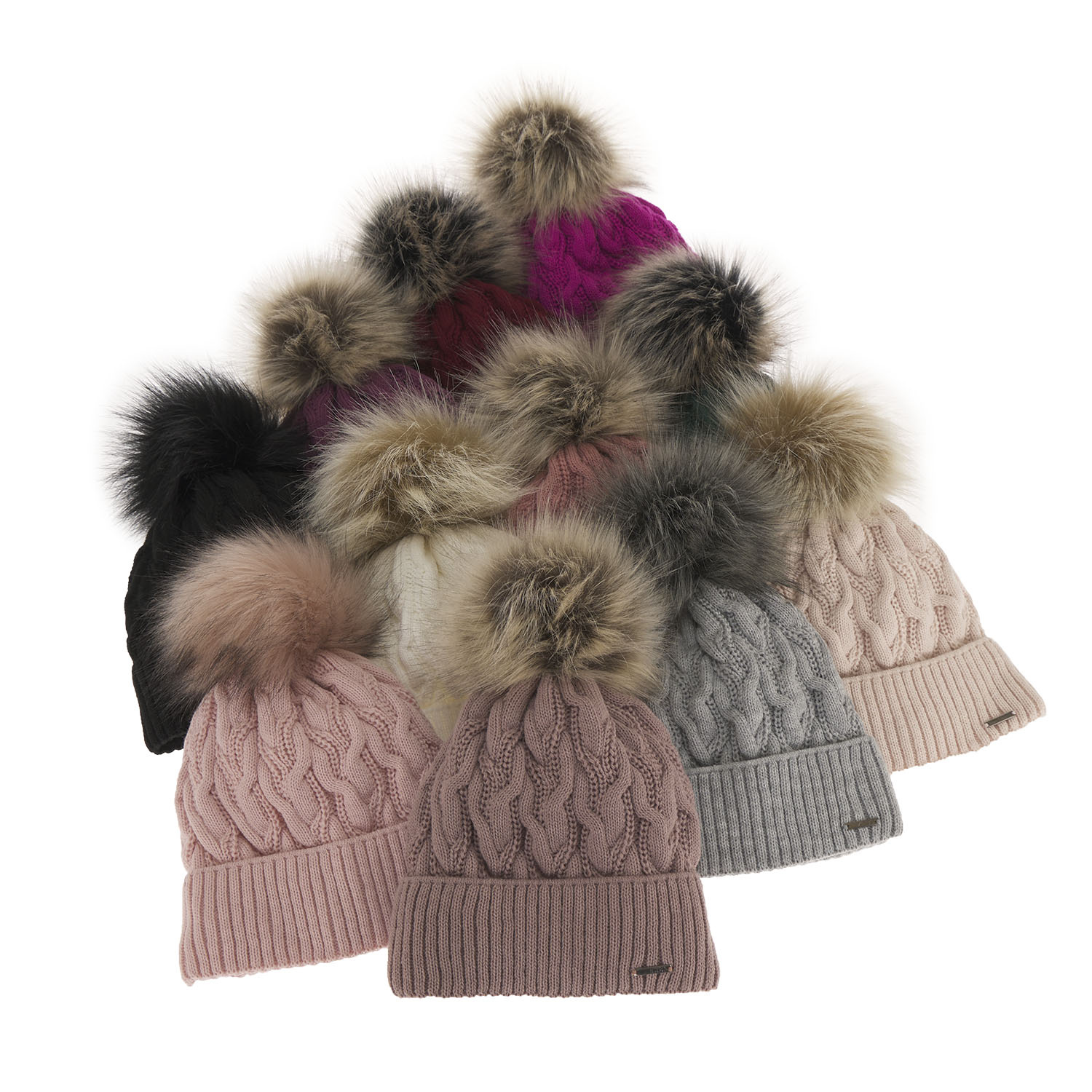 Berretto invernale donna, rosa, con pompon, Deva