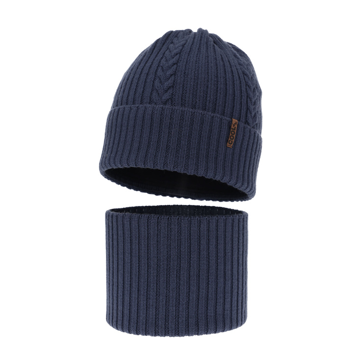 Set invernale bambino: berretto e scaldacollo, blu scuro, 100% Lana Merino, Wilson