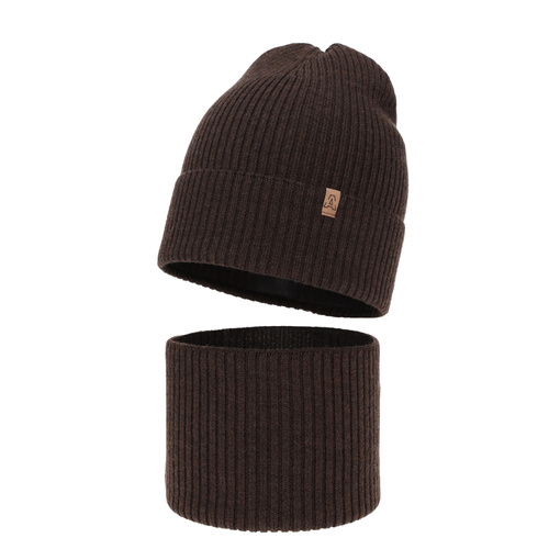 Set autunno/primavera bambino: berretto e scaldacollo, marrone, 100% Lana Merino, Lemas