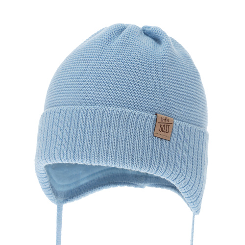 Berretto invernale bambino, blu, con lacci, 100% Lana Merino, Darsi
