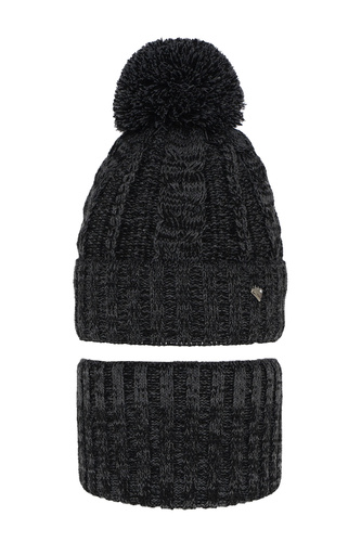 Set invernale bambina: berretto e scaldacollo, grigio scuro, con pompon, Maroko